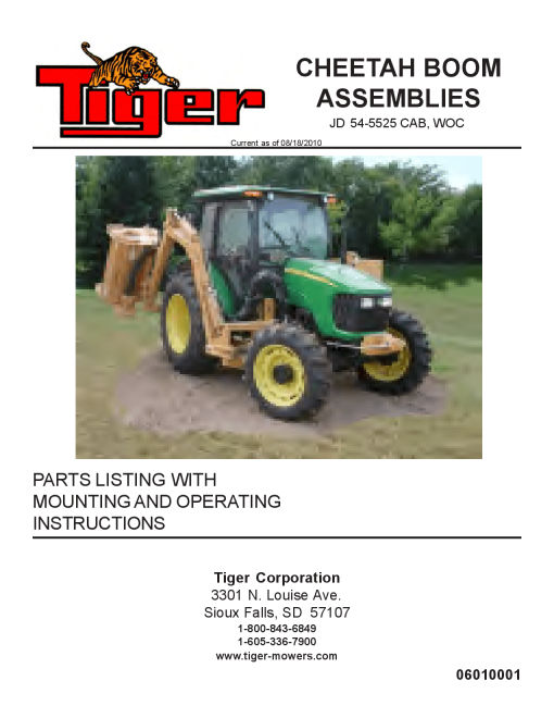 Tiger John Deere JD 54-5525 CHEETAH Mower Operation and Parts Manual PDF Download