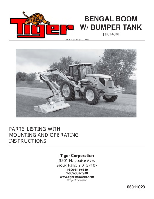 Tiger John Deere JD 6140M T4F BENGAL w Bumper tank Operation and Parts Manual PDF Download