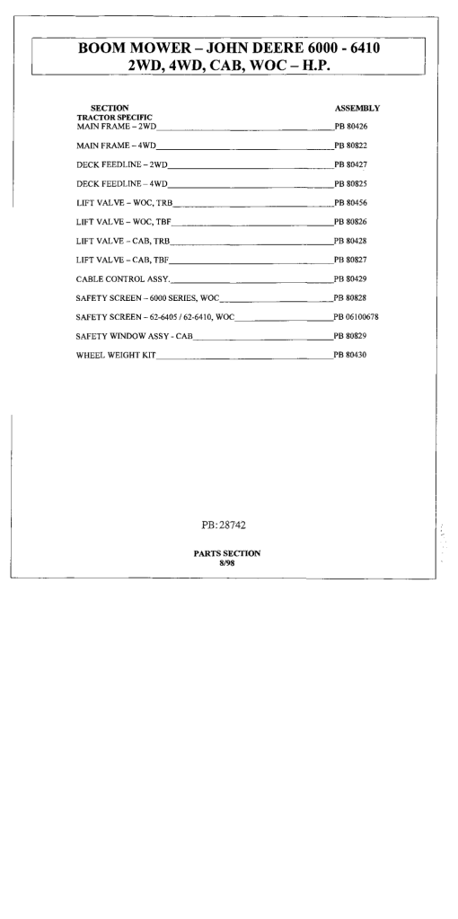 Tiger John Deere JD 62-6400 Boom Mower Operation and Parts Manual PDF Download