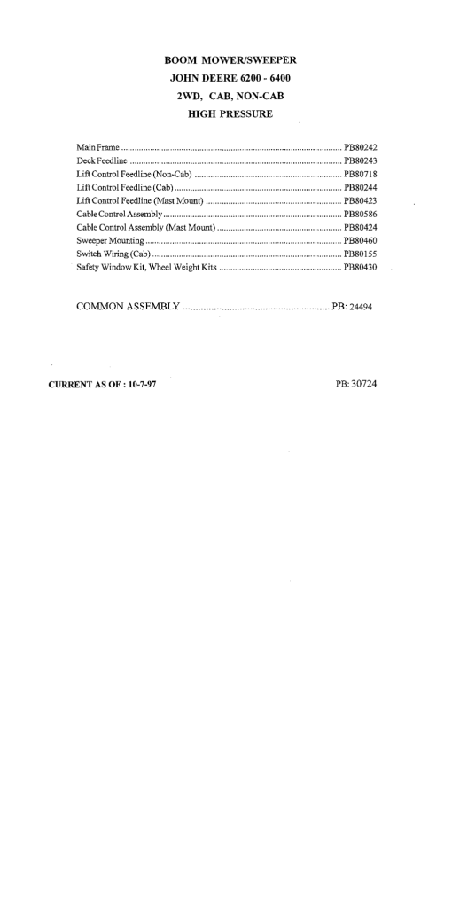 Tiger John Deere JD 6200-6400 Boom Sweeper Mower Operation and Parts Manual PDF Download