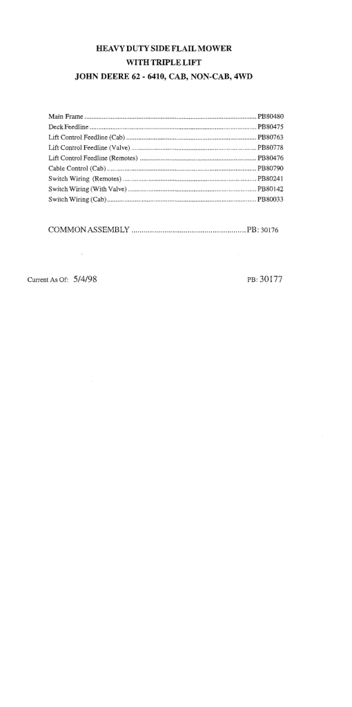 Tiger John Deere JD 6200-6410 Side Flail Mower Operation and Parts Manual PDF Download