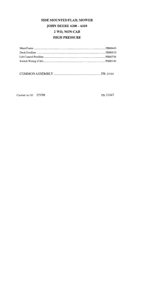 Tiger John Deere JD 6200-6410 Side Flail Non-cab 2 WD Non-cab Mower Operation and Parts Manual PDF Download