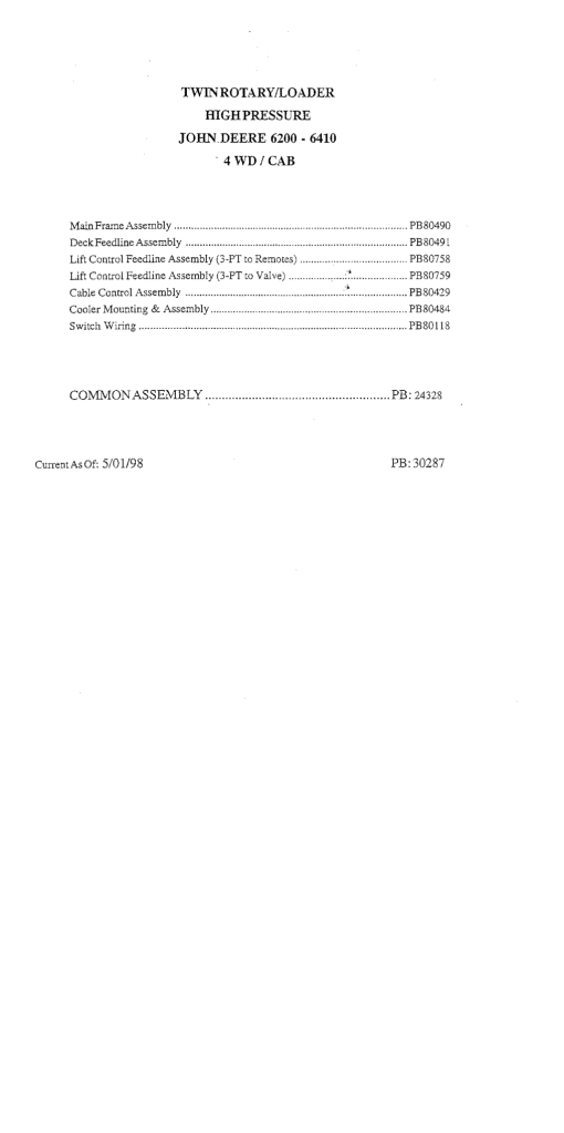 Tiger John Deere JD 6200-6410 Twin Rotary Loader 4WD Cab Mower Operation and Parts Manual PDF Download