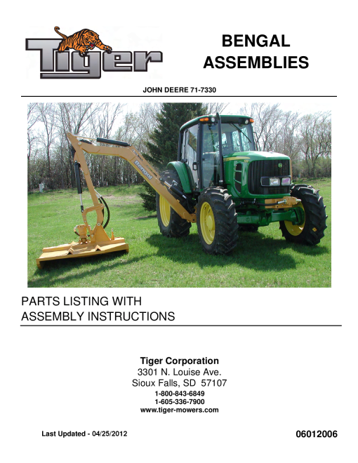 Tiger John Deere JD 71-7330 BENGAL Mower Operation and Parts Manual PDF Download