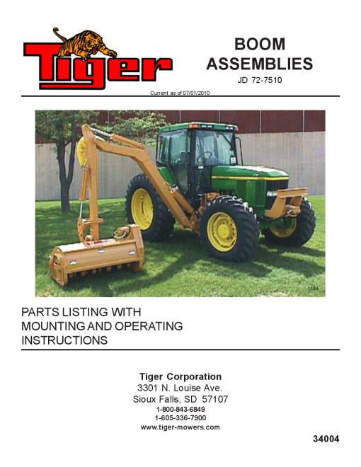 Tiger John Deere JD 72-7510 BENGAL Mower Operation and Parts Manual PDF Download