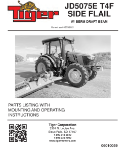 Tiger John Deere JD5075E T4F SIDE FLAIL w Berm Draft Beam Mower Operation and Parts Manual PDF Download