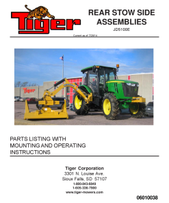 Tiger John Deere JD5100E Rear Stow Side Mower Operation and Parts Manual PDF Download
