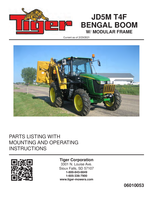 Tiger John Deere JD5M BENGAL w MODULAR FRAME Mower Operation and Parts Manual PDF Download