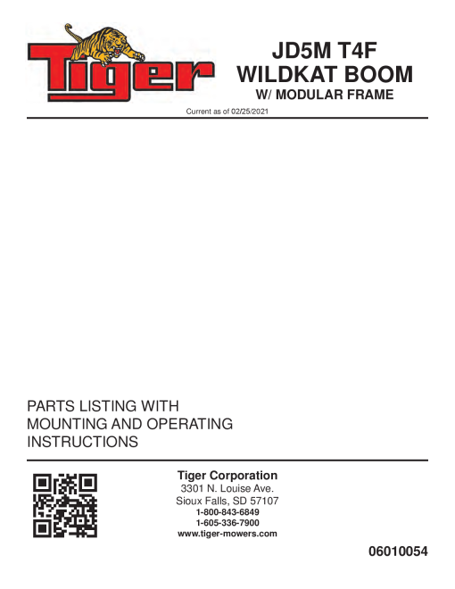 Tiger John Deere JD5M WILDKAT w MODULAR FRAME Mower Operation and Parts Manual PDF Download