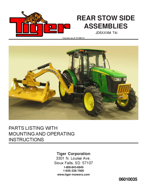 Tiger John Deere JD5XXXM T4i Mower Operation and Parts Manual PDF Download