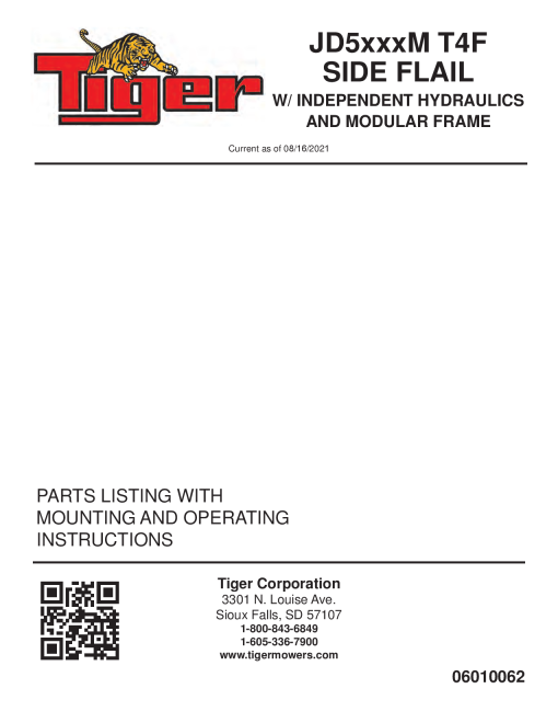 Tiger John Deere JD5xxxM T4F SIDE FLAIL w IH and MODULAR FRAME Mower Operation and Parts Manual PDF Download