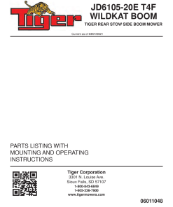Tiger John Deere JD6105-20E T4F WILDKAT Mower Operation and Parts Manual PDF Download