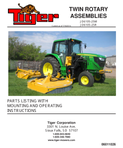 Tiger John Deere JD6105-25M JD6105-25R TWIN ROTARY Mower Operation and Parts Manual PDF Download