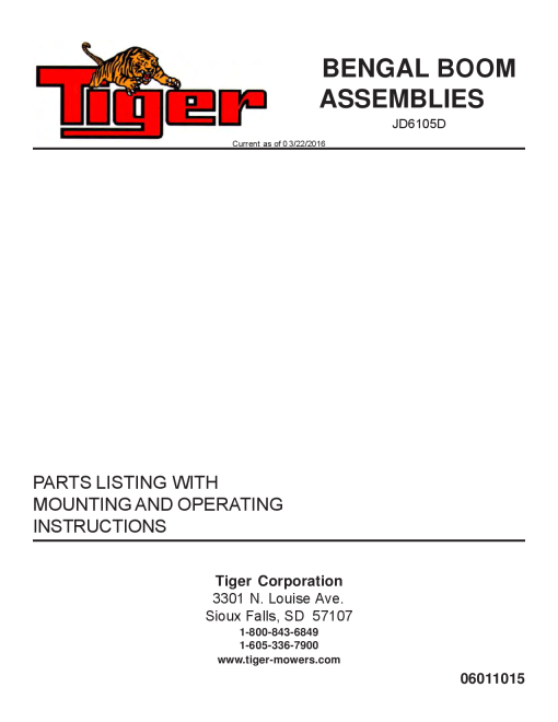 Tiger John Deere JD6105D T4i Bengal Operation and Parts Manual PDF Download