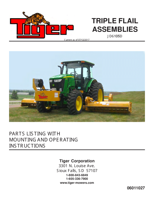 Tiger John Deere JD6105D T4i Triple Flail Operation and Parts Manual PDF Download