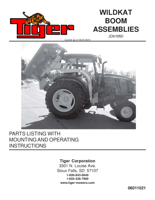 Tiger John Deere JD6105D T4i WILDKAT Operation and Parts Manual PDF Download