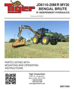 Tiger John Deere JD6110-20M JD6110-20R MY20 BENGAL BRUTE Mower Operation and Parts Manual PDF Download