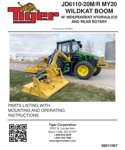 Tiger John Deere JD6110-20M JD6110-20R MY20 WILDKAT w REAR-ROTARY Mower Operation and Parts Manual PDF Download
