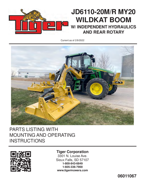 Tiger John Deere JD6110-20M JD6110-20R MY20 WILDKAT w REAR-ROTARY Mower Operation and Parts Manual PDF Download