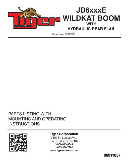 Tiger John Deere JD6E WILDKAT w HYDRAULIC REAR FLAIL Mower Operation and Parts Manual PDF Download