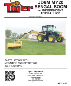 Tiger John Deere JD6M MY20 BENGAL BOOM IH Mower Operation and Parts Manual PDF Download