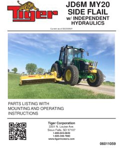 Tiger John Deere JD6M MY20 SIDE FLAIL w Independdent Hydraulics Operation and Parts Manual PDF Download
