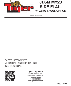 Tiger John Deere JD6M MY20 SIDE FLAIL w ZERO SPOOL Mower Operation and Parts Manual PDF Download