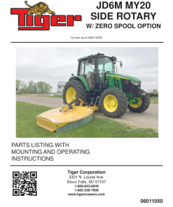 Tiger John Deere JD6M MY20 SIDE ROTARY w ZERO SPOOL Operation and Parts Manual PDF Download