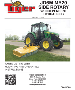Tiger John Deere JD6M MY20 SIDE ROTARY with IH Mower Operation and Parts Manual PDF Download