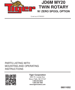 Tiger John Deere JD6M MY20 TWIN ROTARY w ZERO SPOOL Mower Operation and Parts Manual PDF Download