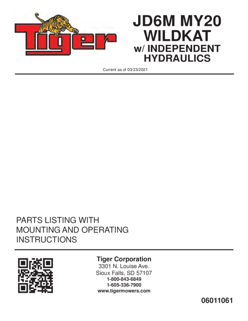 Tiger John Deere JD6M MY20 WILDKAT with IH Mower Operation and Parts Manual PDF Download