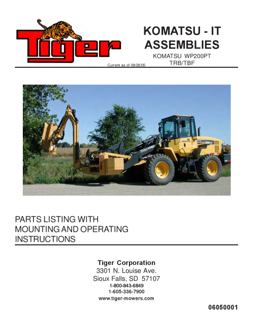 Tiger KOMATSU WP200PT WP200TRB WP200TBF Mower 06050001 Operation and Parts Manual PDF Download