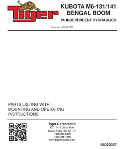 Tiger Kubota M6-131 M6-141 BENGAL with Independent Hydraulic Mower Operation and Parts Manual PDF Download
