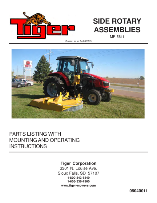 Tiger Massey Ferguson MF 5611 SIDE ROTARY Operation and Parts Manual PDF Download