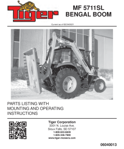 Tiger Massey Ferguson MF 5711SL BENGAL BOOM Operation and Parts Manual PDF Download