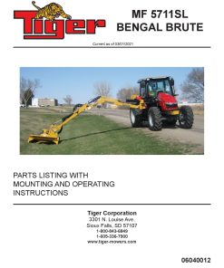 Tiger Massey Ferguson MF 5711SL BENGAL BRUTE Operation and Parts Manual PDF Download