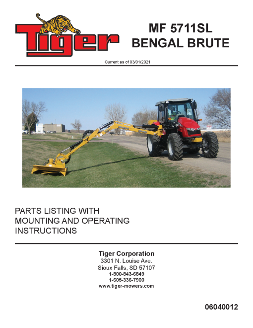 Tiger Massey Ferguson MF 5711SL BENGAL BRUTE Operation and Parts Manual PDF Download