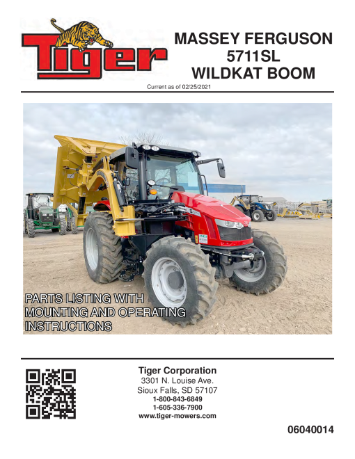 Tiger Massey Ferguson MF 5711SL WILDKAT BOOM Operation and Parts Manual PDF Download