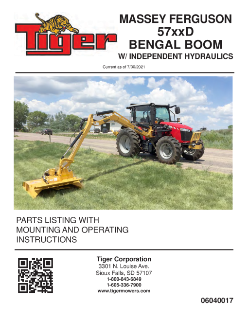 Tiger Massey Ferguson MF 57xxD BENGAL BOOM with Independent Hydraulics Operation and Parts Manual PDF Download