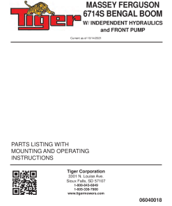 Tiger Massey Ferguson MF 6714S BENGAL BOOM with Independent Hydraulics and FRONT PUMP Operation and Parts Manual PDF Download