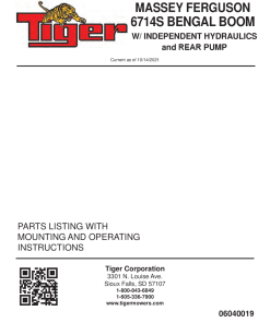 Tiger Massey Ferguson MF 6714S BENGAL BOOM with Independent Hydraulics and REAR PUMP Operation and Parts Manual PDF Download