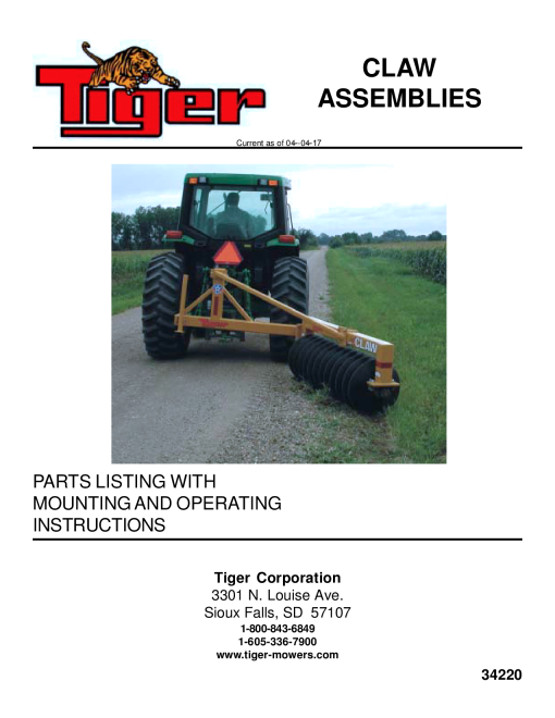 Tiger McConnel claw 34220 Asemblies Operation and Parts Manual PDF Download