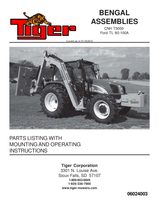 Tiger New Holland CNH T5000 TL80-100A Bengal Mower Operation and Parts Manual PDF Download