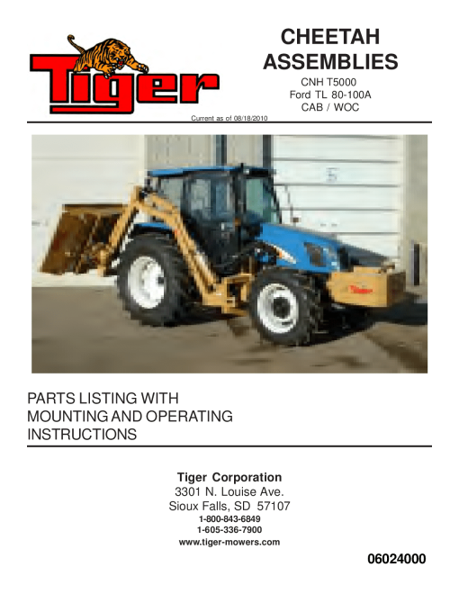 Tiger New Holland CNH TL 80-100A CAB WOC CHEETAH Mower Operation and Parts Manual PDF Download