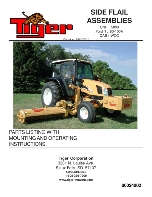 Tiger New Holland CNH TL80-100A Ford TL 80-100A CAB WOC Side Flail Mower Operation and Parts Manual PDF Download