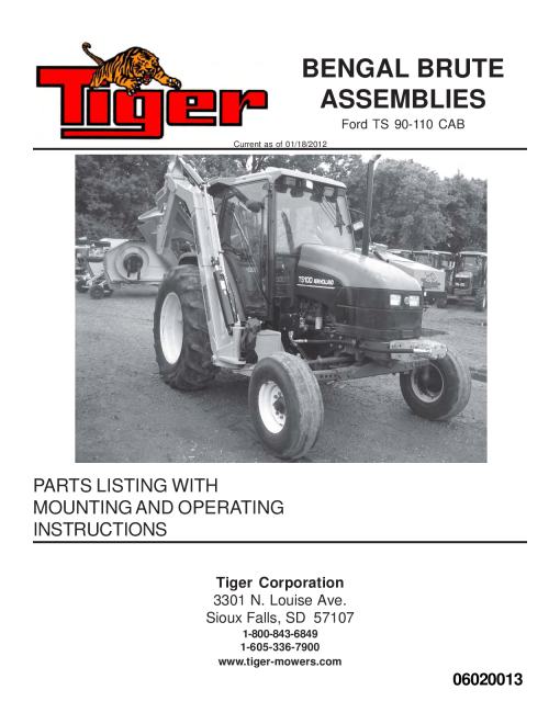 Tiger New Holland Ford TS 90-110 CAB BENGAL BRUTE Mower Operation and Parts Manual PDF Download