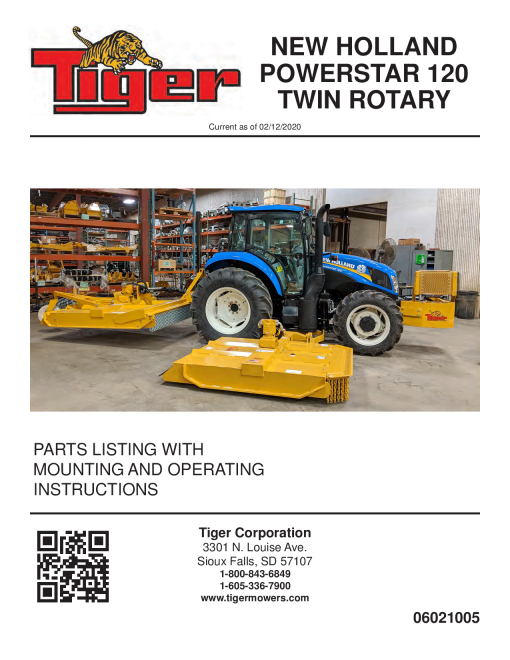 Tiger New Holland NH POWERSTAR 120 TWIN ROTARY Operation and Parts Manual PDF Download