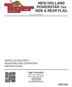 Tiger New Holland NH POWERSTAR 1xx SIDE REAR FLAIL Operation and Parts Manual PDF Download