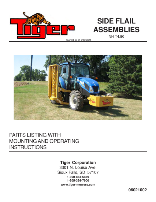 Tiger New Holland NH T4.90 T4B SIDE FLAIL Operation and Parts Manual PDF Download