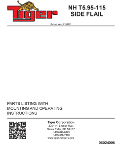 Tiger New Holland NH T5.95 -T5.115 SIDE FLAIL Operation and Parts Manual PDF Download